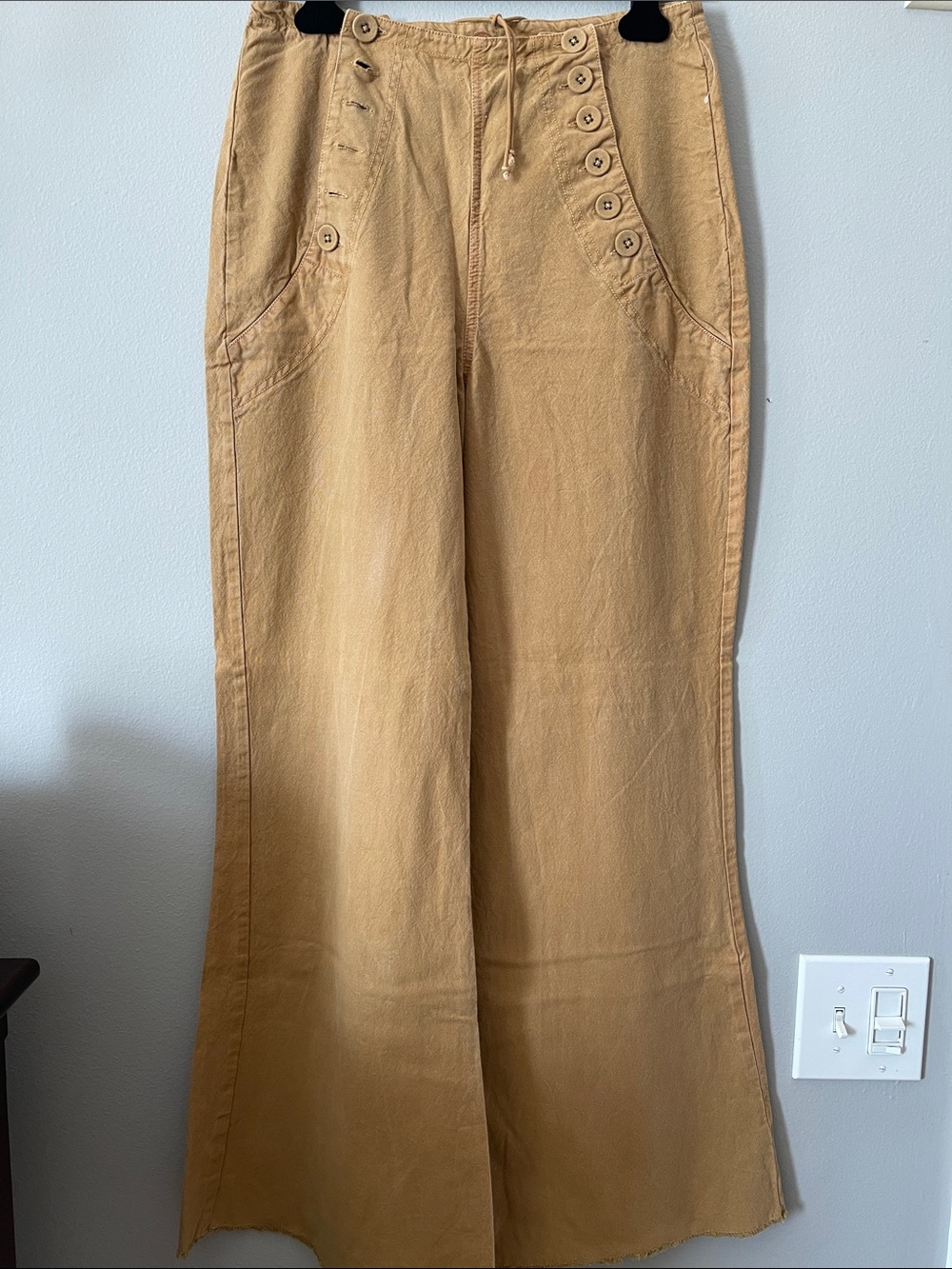 Free People sailor-style Button-Trim Wide Leg Trousers in Vintage tan Boho